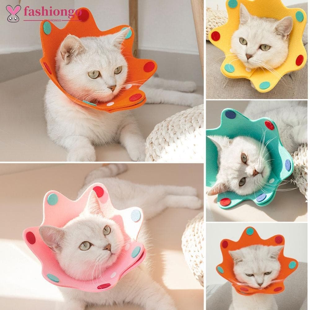 FASHIONGO Pet Gato E-Collar Recuperação Cone Proteção Elizabeth Colar Ajustável Material De Feltro Impresso Círculo Para