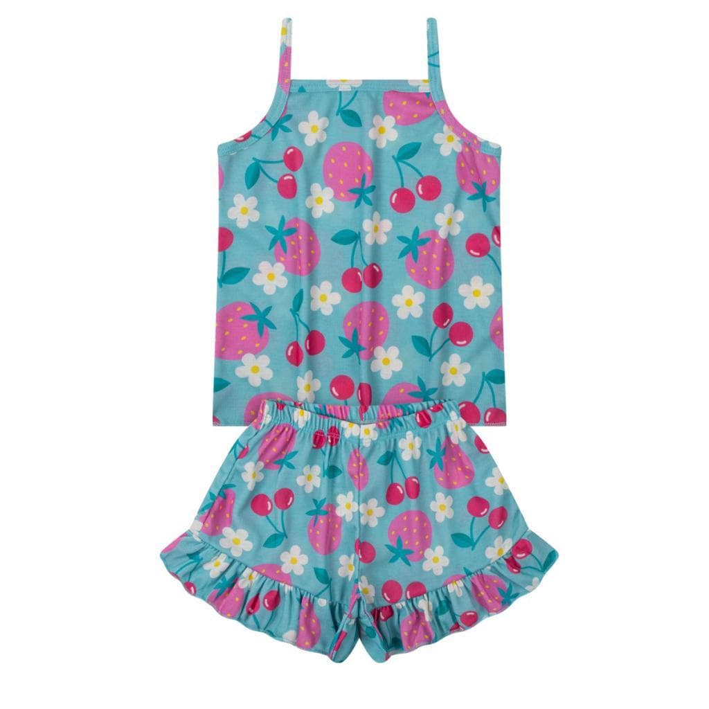 Conjunto Infantil Menina Estampado Morango Turquesa