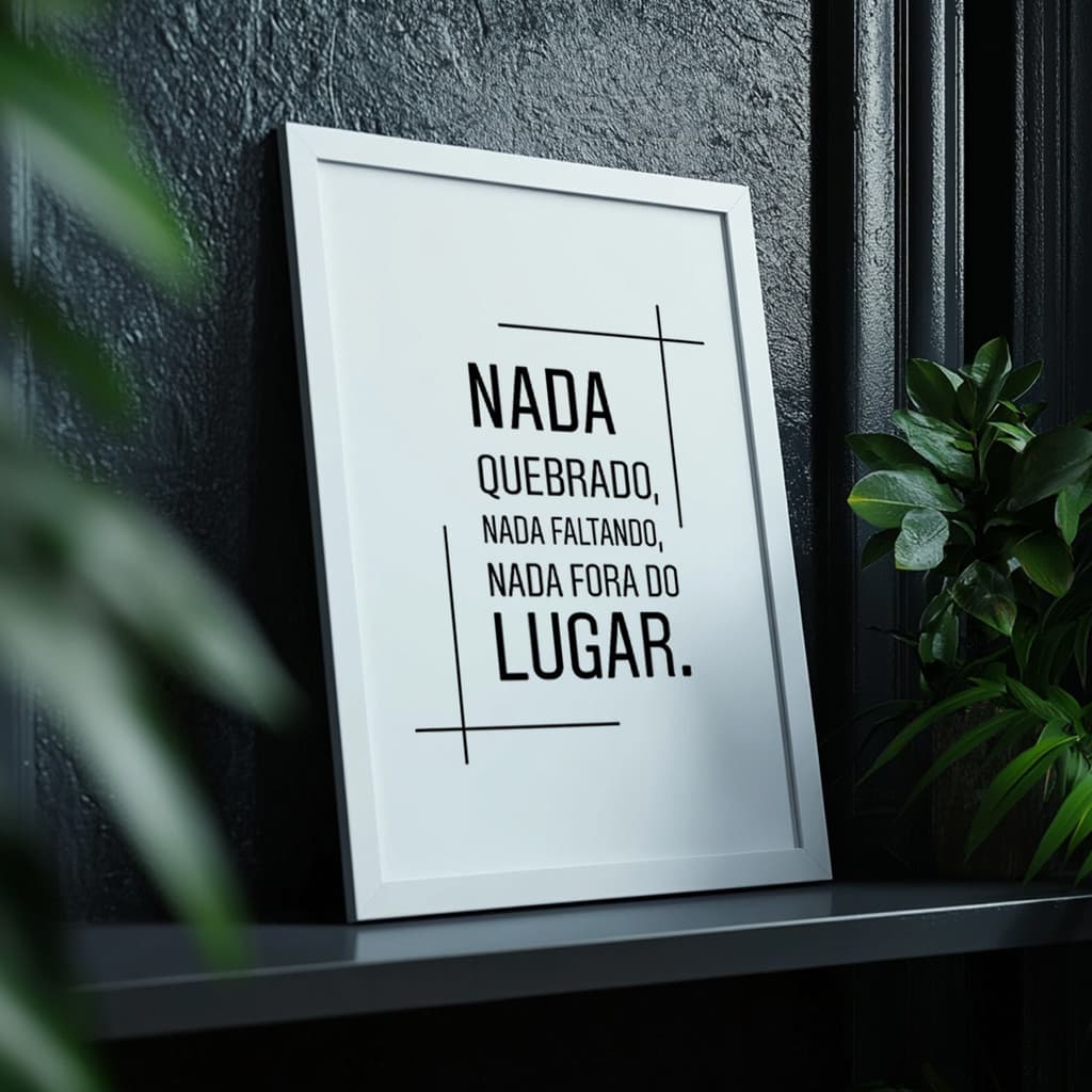 Quadro Frase Motivacional Nada Quebrado Branco e Preto Escritório Sala Minimalista Casa Fé Religião