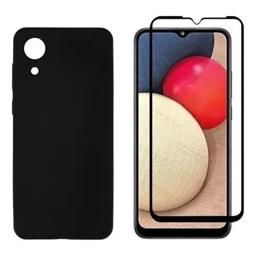 Proteção Completa Samsung Galaxy A03 Core - Capa Capinha Silicone Aveludada + Pelic. de Vidro 3D
