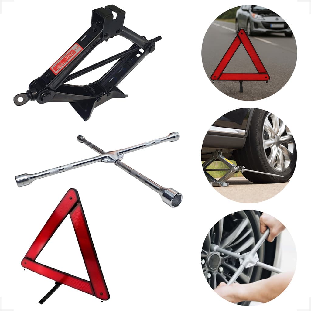 Kit Macaco 2 Ton Sanfona+ Triângulo Sinalizaçao + Chave Roda