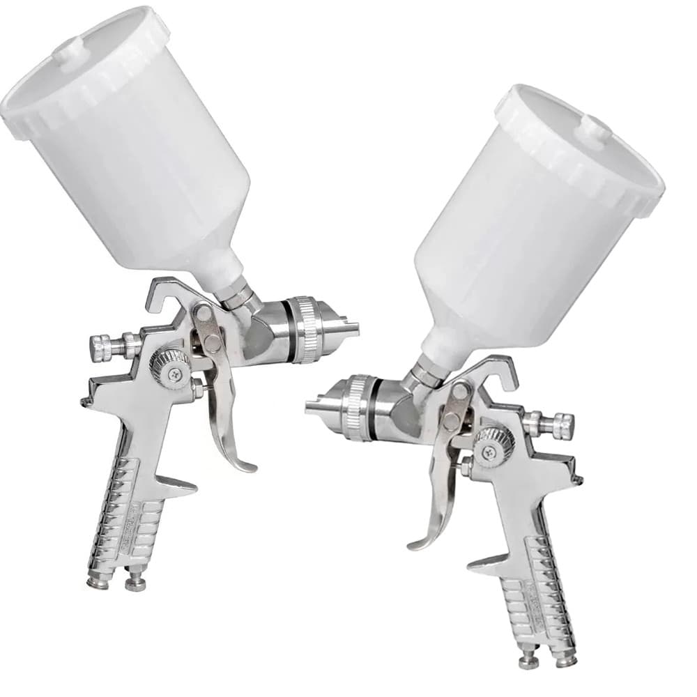 Kit com 2 Pistolas de Pintura H827P Bico de 1.4mm Sistema HVLP 50PSI Copos 600ml