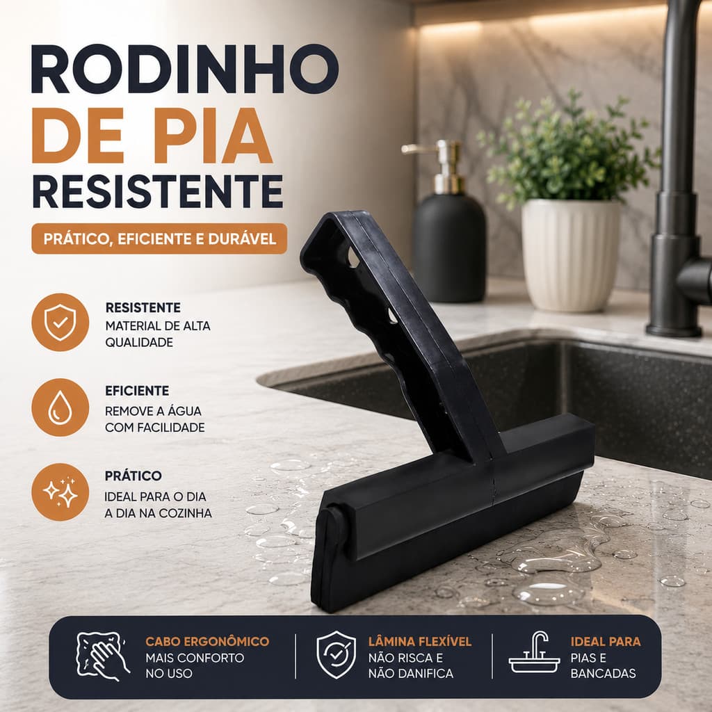 Rodinho de Pia Mini Rodo Pia Cozinha Limpeza de Pia Reforçado Preto Alta Qualidade