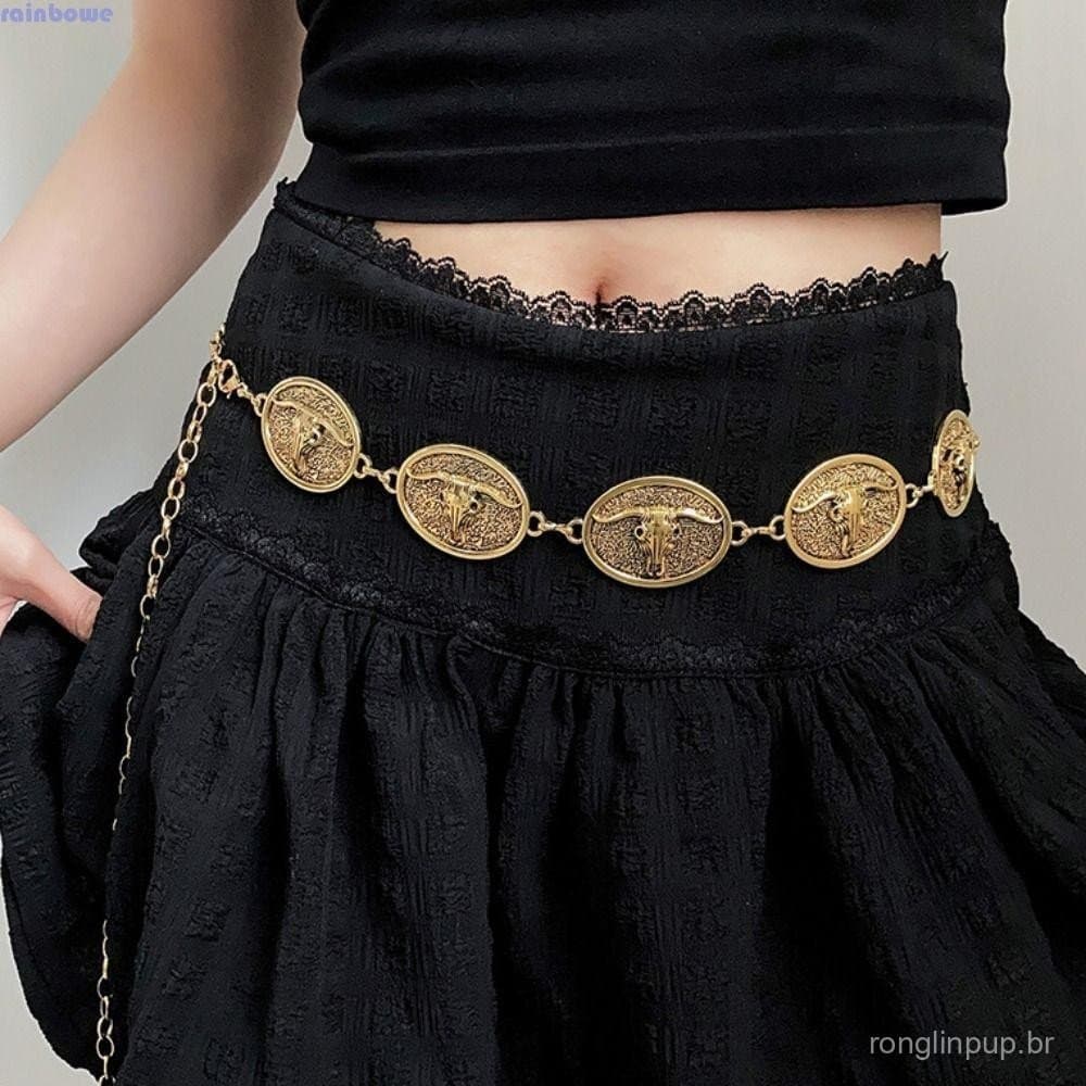 Cinto De Corrente RAINBOWE , Luxo Estilo Étnico De Cintura De Vaca Vestido Retro Y2K Mulher