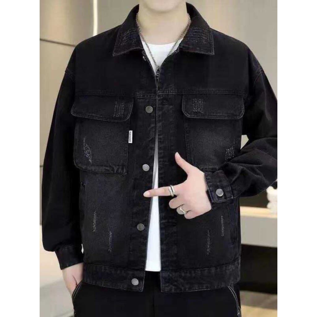 Jaqueta jeans masculina primavera outono 2024 novo estilo cor sólida estilo americano lavado jaqueta Street Wear lapela