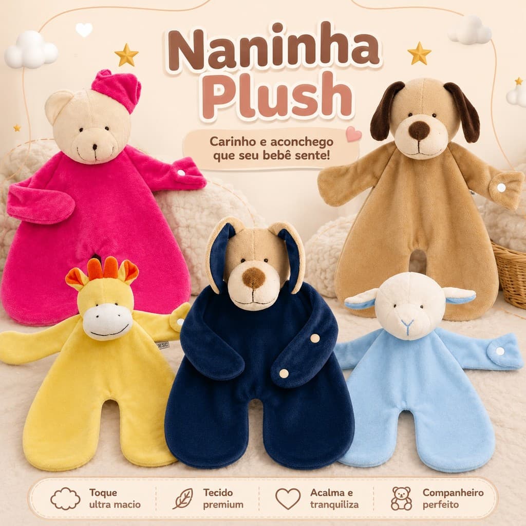 Naninha Plush Soft Antialérgico Prendedor de Chupeta Bichinhos Pelúcia