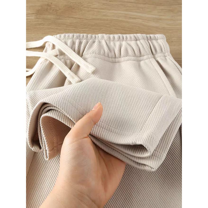 Verão 300g pesado damasco resistente ao desgaste sarja reta Sweatpants masculino All-Match solto calças casuais estilo f