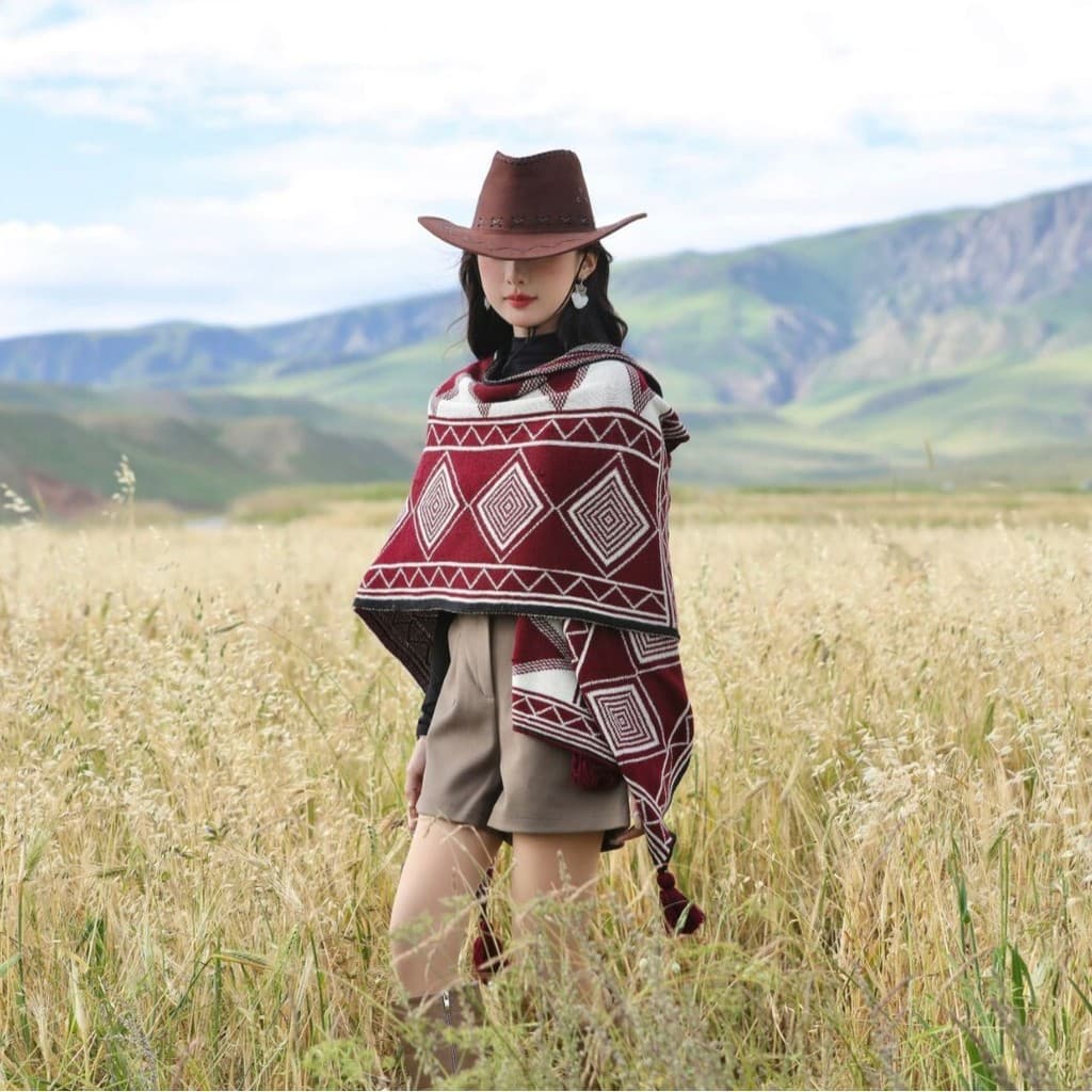 Xale étnico dividido cachecol xale exterior jogo Xinjiang Tibet Qinghai grande Northwest viagem Wear grosso
