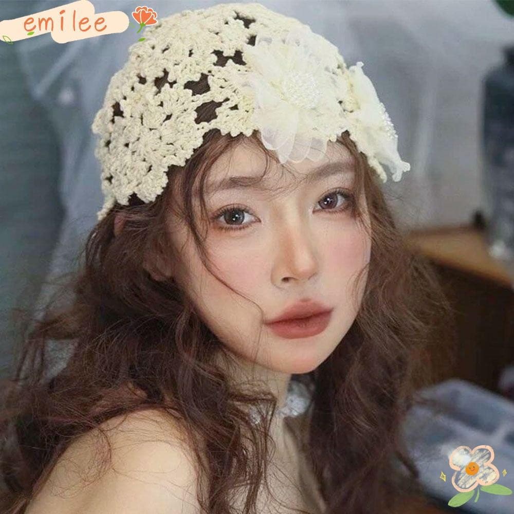 Boné De Boina EMILEES , Chapéu De Malha De Renda Feito À Mão Respirável De Verão Vazado Fashion Skullies Para Mulheres