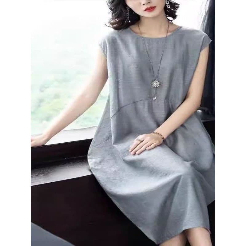 2026 verão novo estilo vestido feminino verão cor sólida literário vestido longo simples atmosfera Casual vestido longo