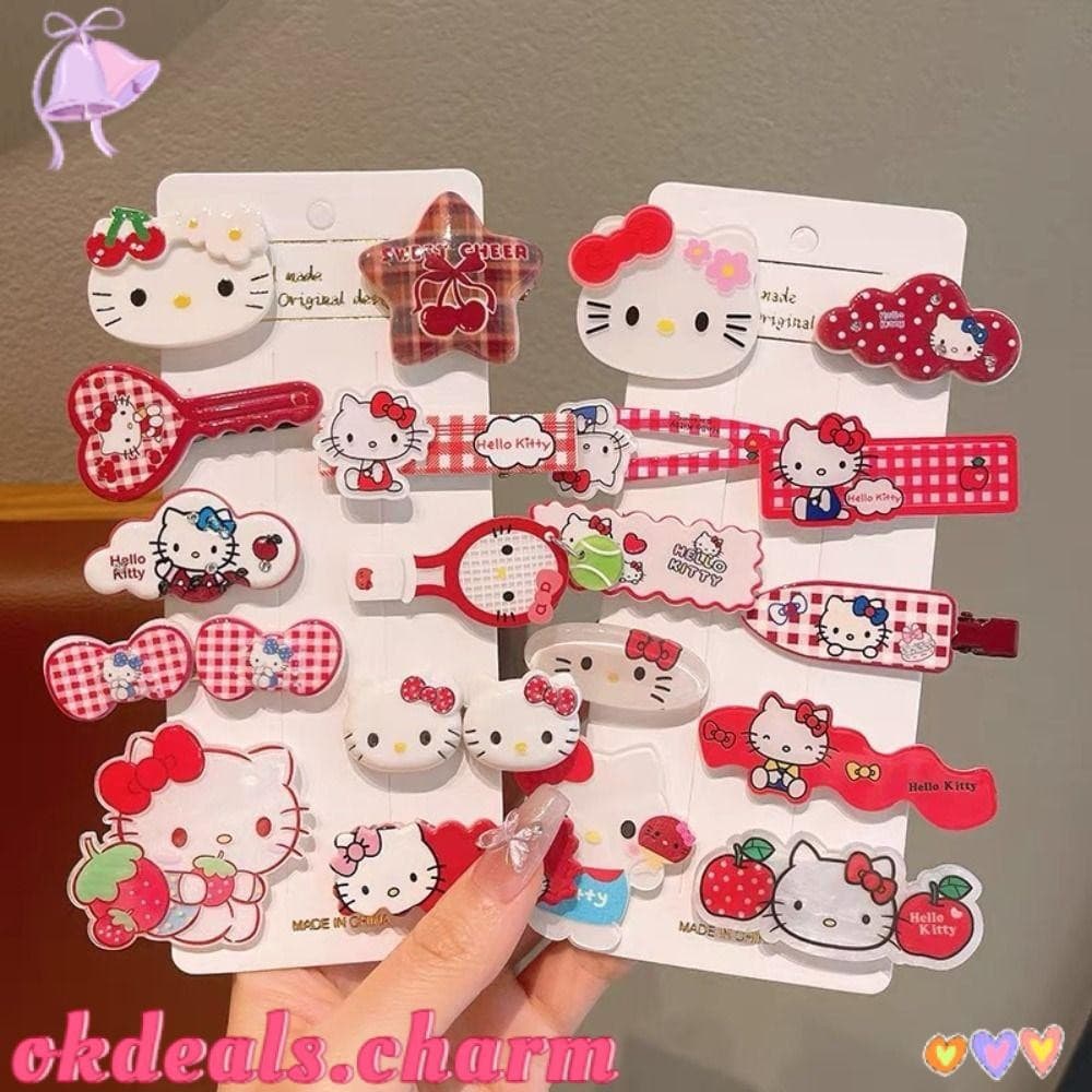 10 Peças de Presilhas de Cabelo, Hello Kitty Fofa, Acessórios Multicoloridos 71PB