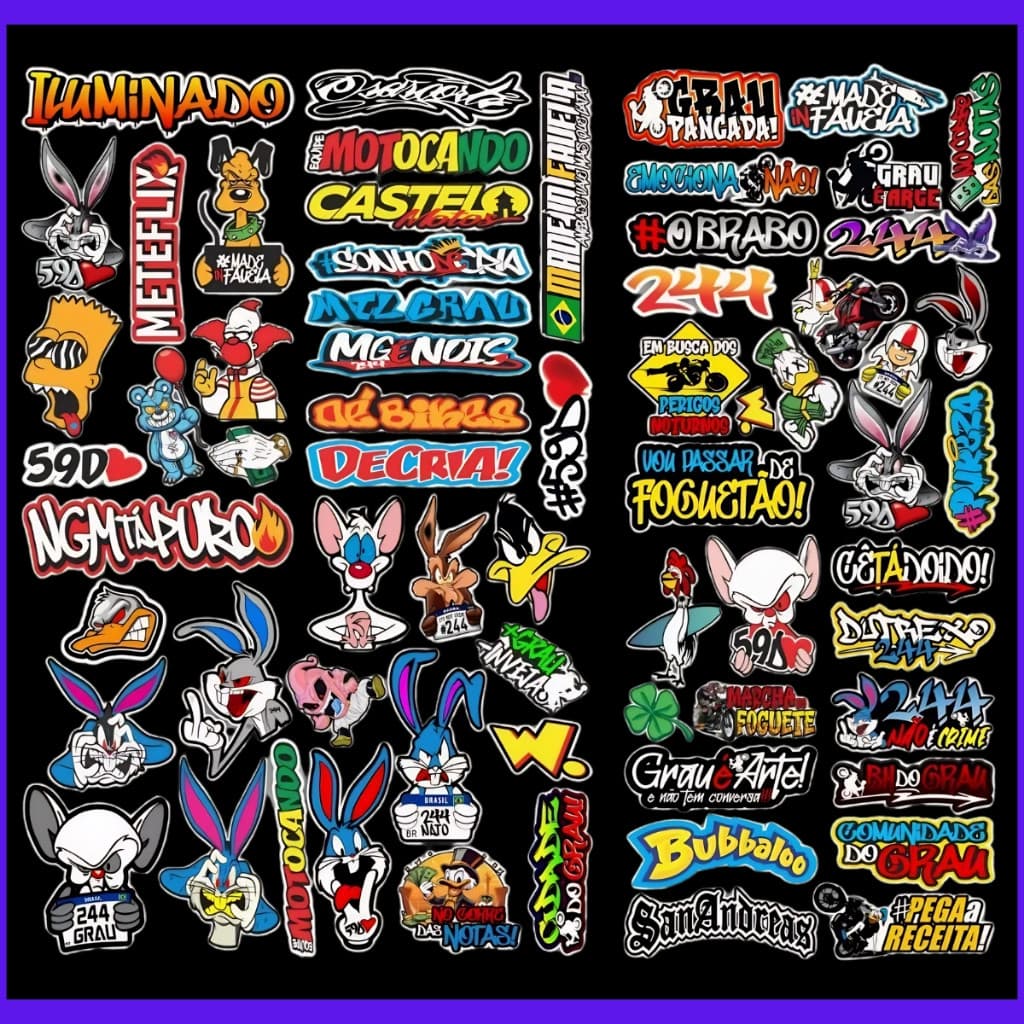 329 Adesivos Moto - 6 Cartelas de adesivos - Adesivo para Moto, Capacete, Bike, Carro