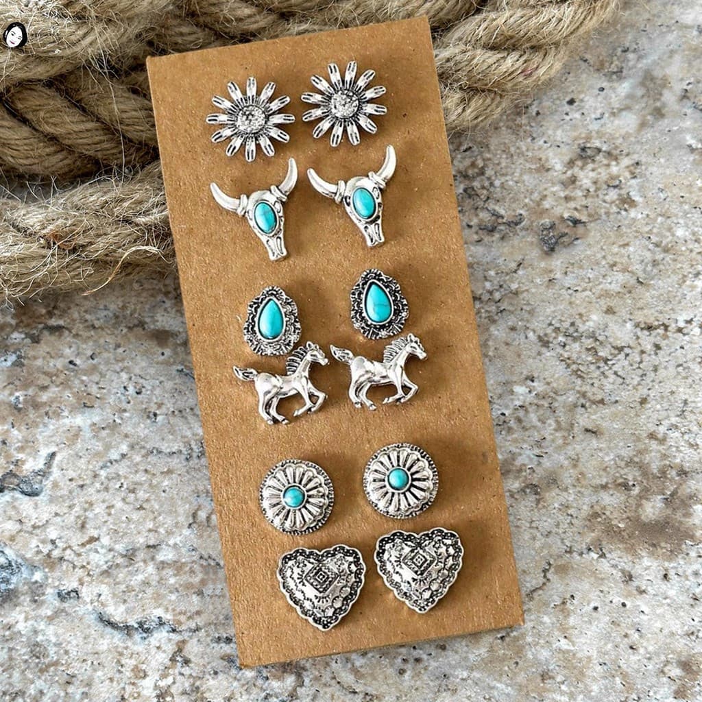 Conjunto De Brincos Estilo Boêmio Retrô Imitação Turquesa