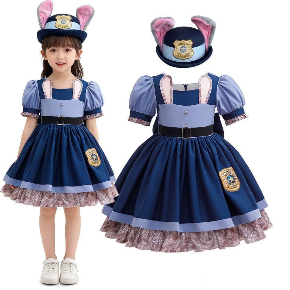 Fantasia da Judy Hopps de Zootopia 2 da Disney para Meninas, Vestido de Coelho Policial com Cinto, Cosplay de Halloween