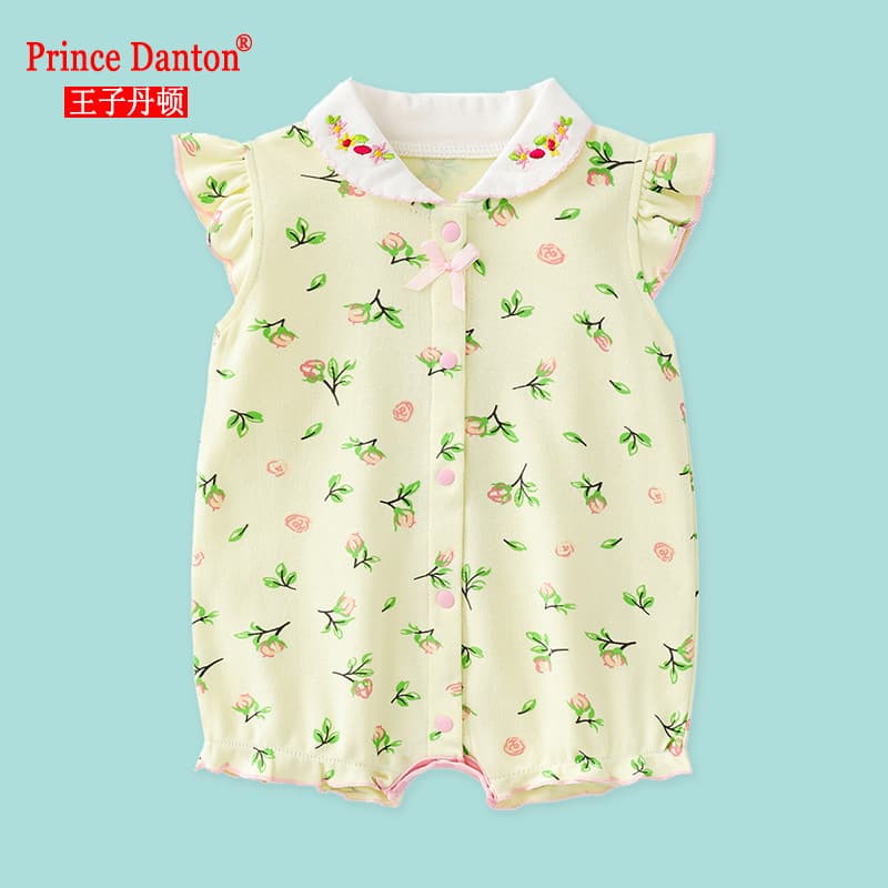 Bebê recém-nascido macacão verão estilo fino puro algodão rosa princesa 3-12 meses sem mangas gola boneca bebê menina