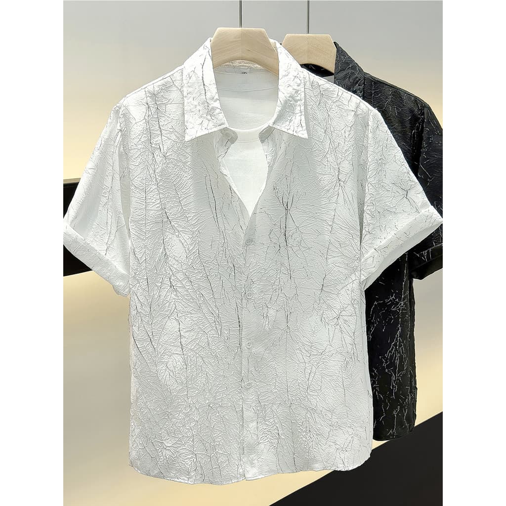 HPCP Textura Design Jacquard Camisa de Manga Curta Masculina Solta Verão Estilo Fino High-End Ruffian Bonito Camisa de M