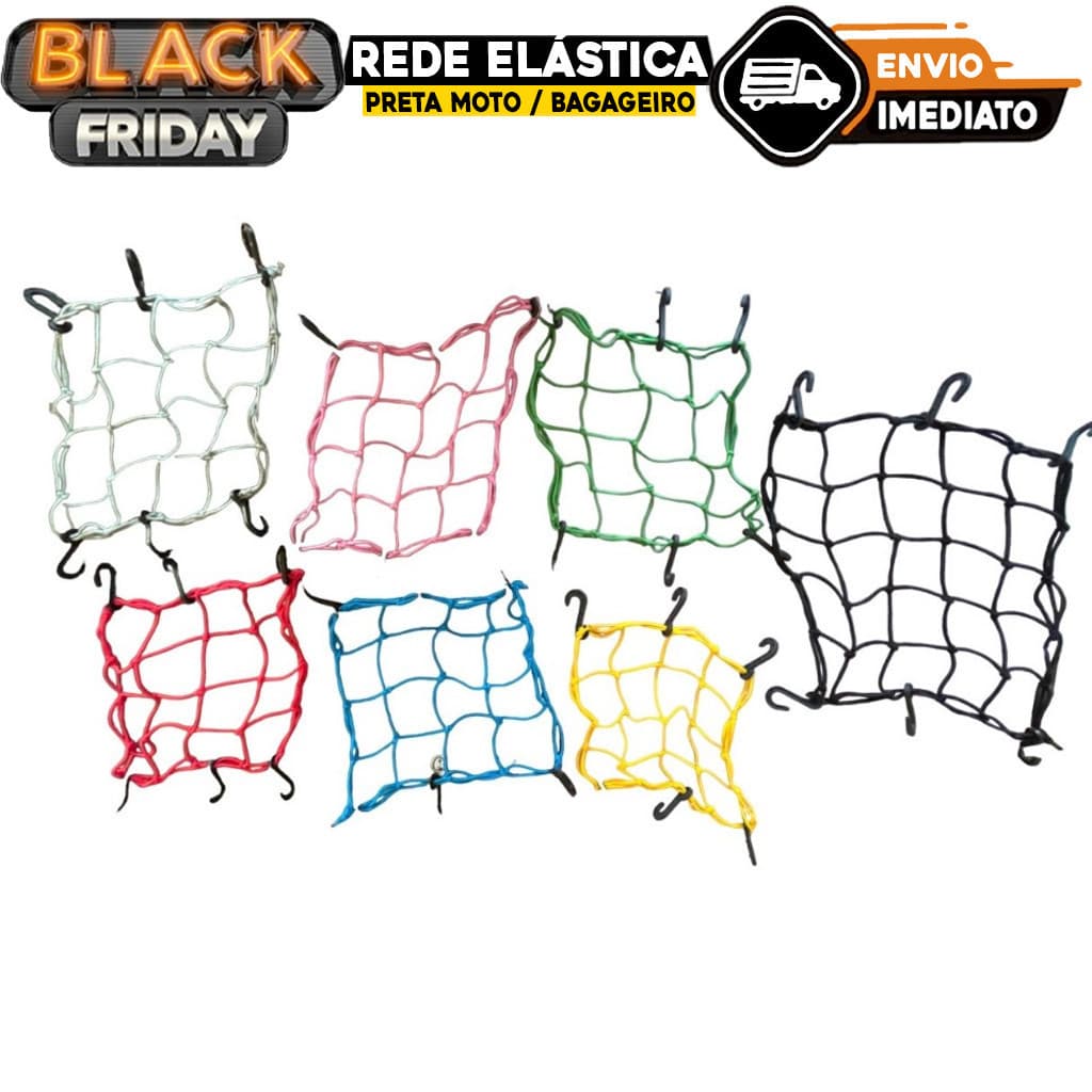 Rede Elástica Preta Moto / Bagageiro / Baú Redinha - 30 X 30