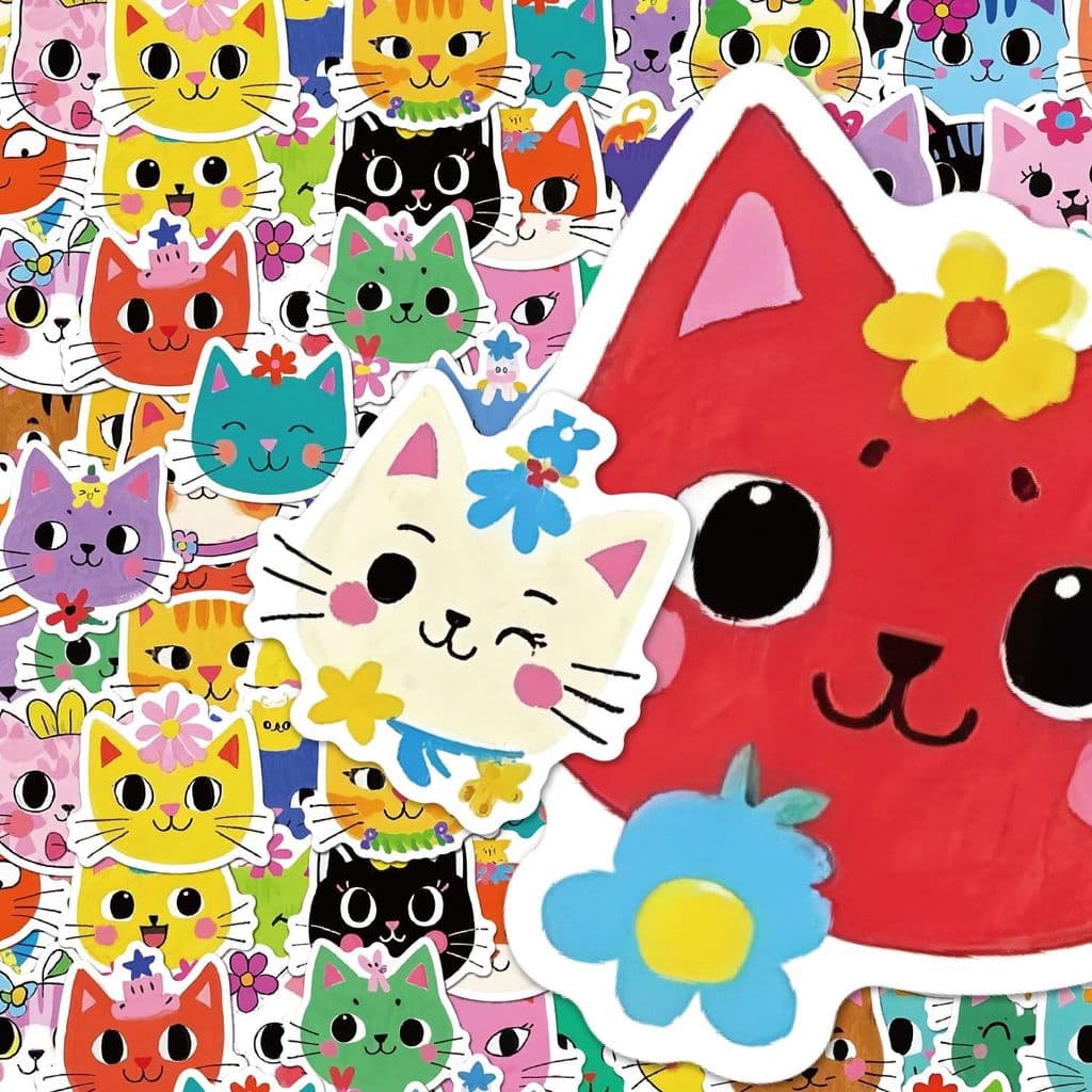 96 peças adesivos Emoji de cabeça de gato gato desenho animado fofo adesivos de cabeça grande gato faça você mesmo copo