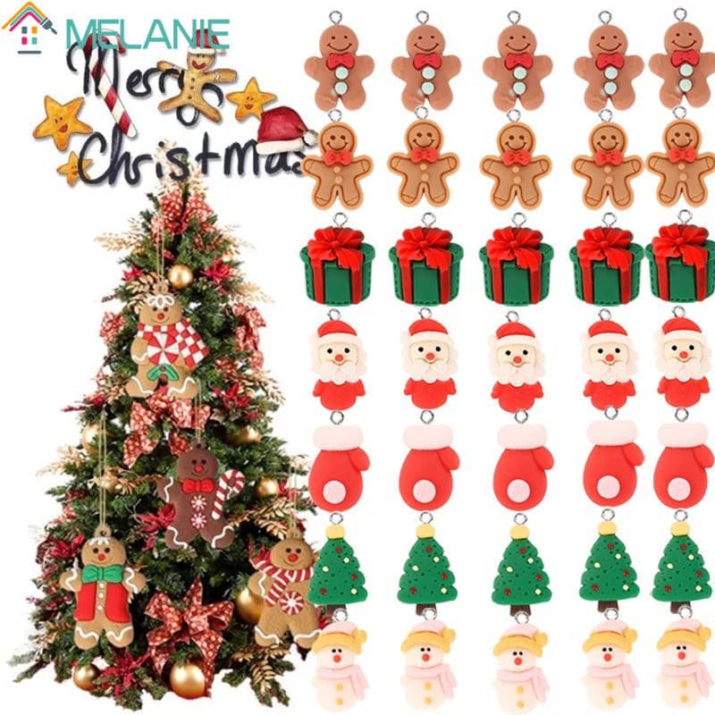 10 Pçs/set Santa Boneco De Neve Resina Pendurado Encantos Bonito Gingerbread Man Pingente Natal Jóias Fazendo Suprimento