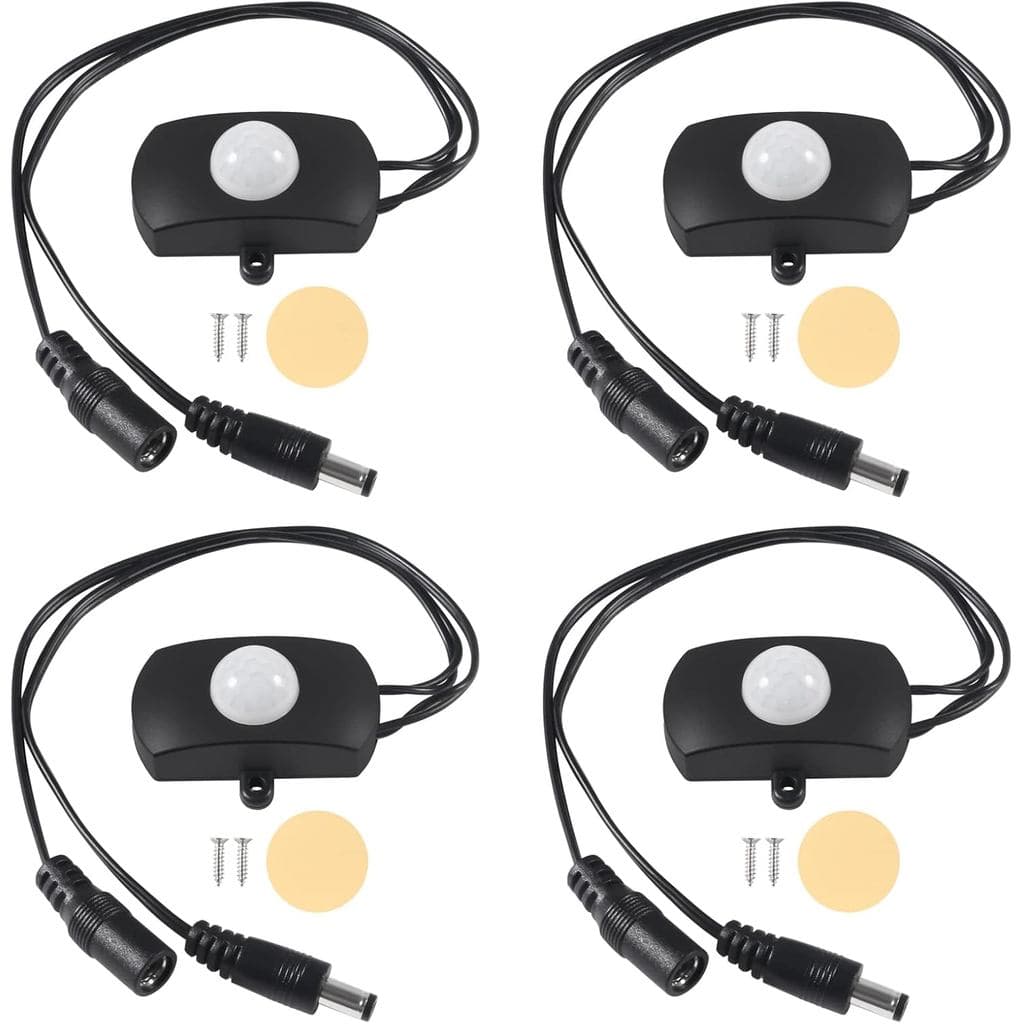 4 Peças Interruptor de Luz com Sensor de Movimento PIR DC 5V-24V 5A, Sensor de Ocupação com Cabo Acoplador DC para Fita