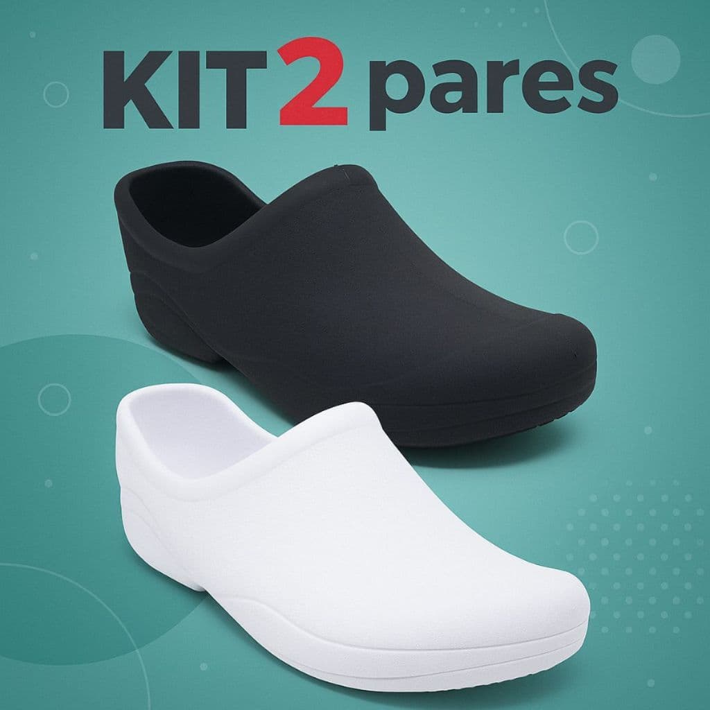 Kit 2 Pares Sapato Babuche Enfermagem Fechado Profissional Leve Confortável Antiderrapante Trabalho