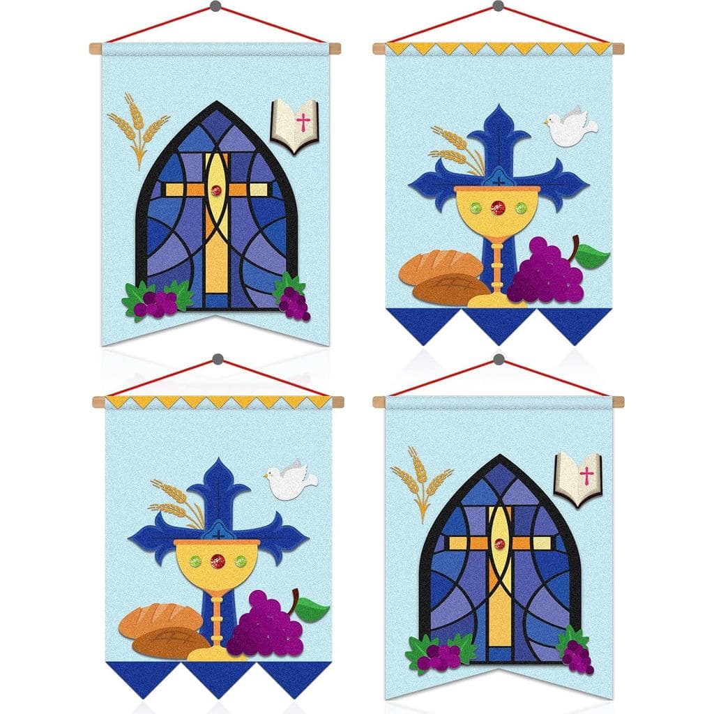 4 Conjuntos de Kit de Faixas para Primeira Comunhão para Meninos e Meninas, Decorações DIY de Feltro para Primeira Comun