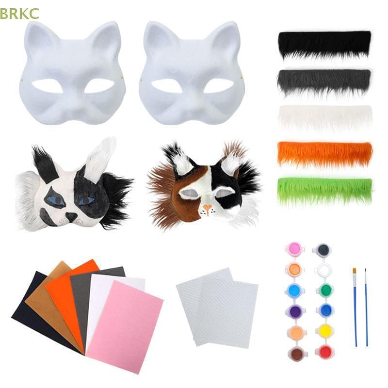BRKC 3 Pçs/set DIY Handmade Graffiti Meia Máscara Facial Therian Kit Em Branco Face Desenhada À Mão Animal Fox Presentes