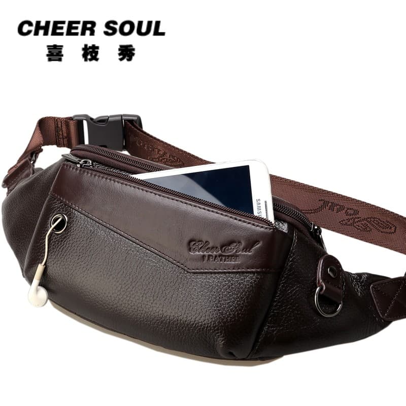 Bolsa de cintura masculina de couro genuíno Casual bolsa pendurada Crossbody couro genuíno retrô primeira camada de cour
