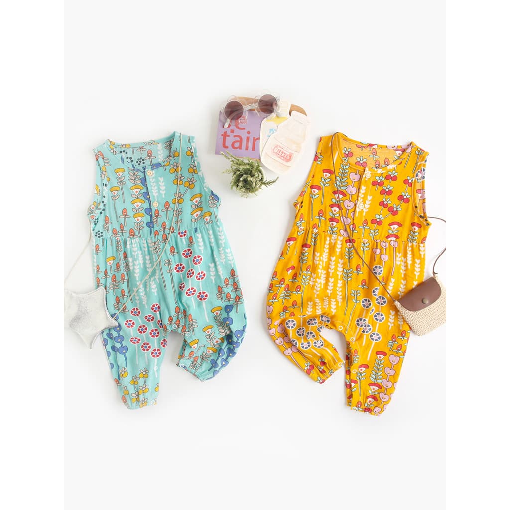 Roupas de bebê versão coreana macacão de bebê estilo verão Floral macacão puro algodão longo escalada recém-nascido sem