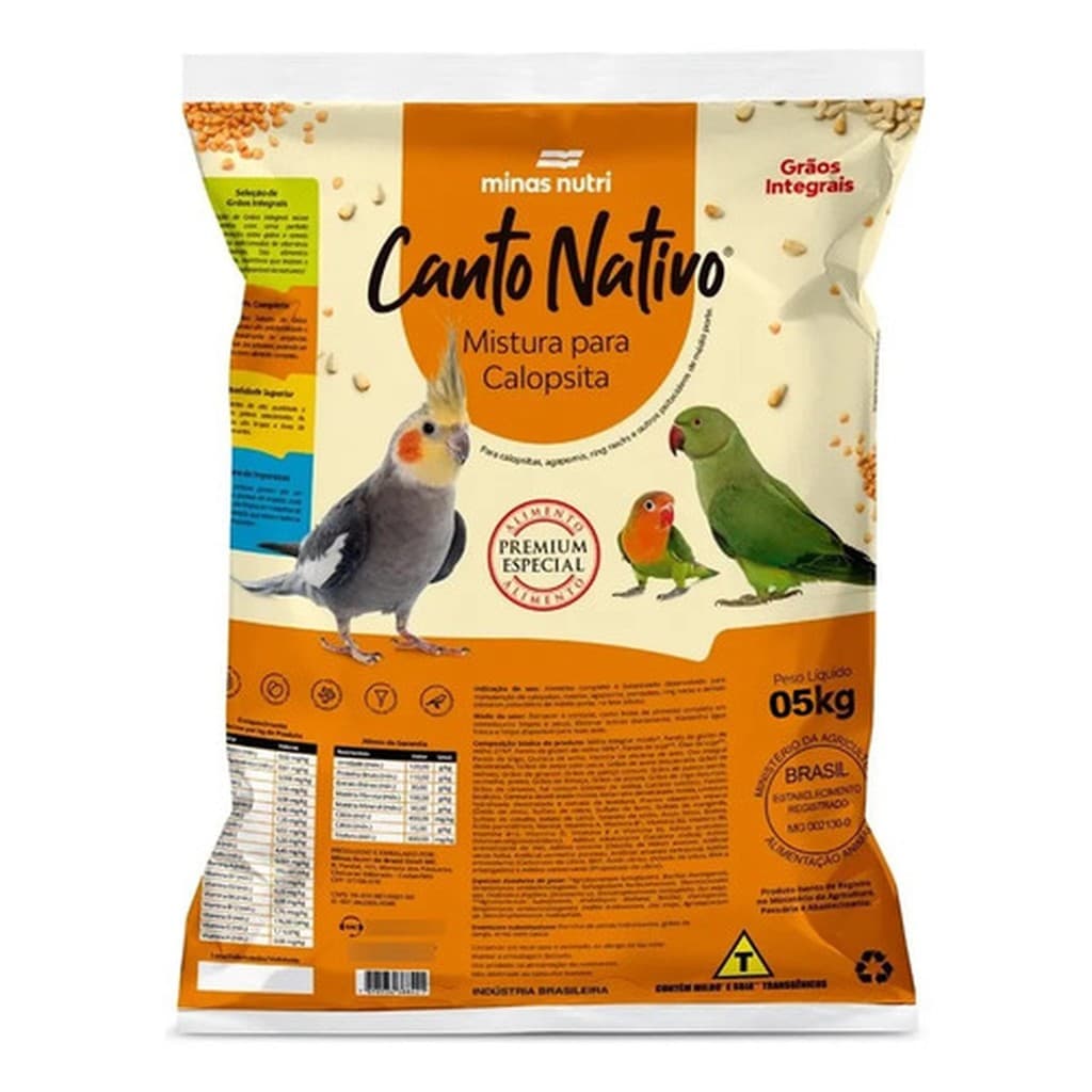 🐦Alimento Extrusado Calopsita Canto Nativo Sabor Sementes Frutas Pássaros Ração Premium Nutritivo 5k