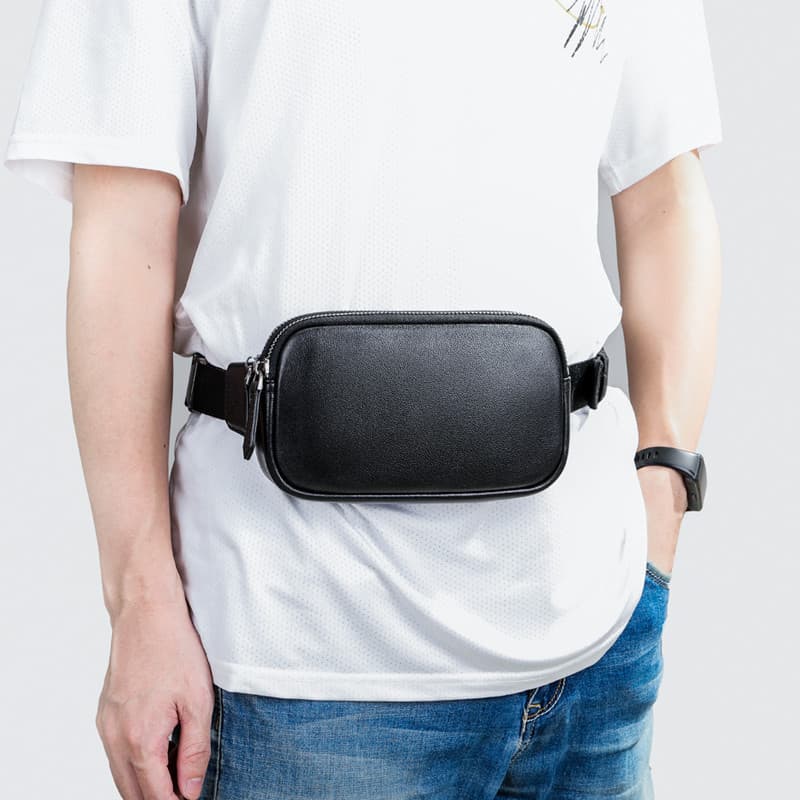 Couro genuíno primeira camada de couro pequena bolsa de cintura masculina bolsa para celular lazer esportes ao ar livre