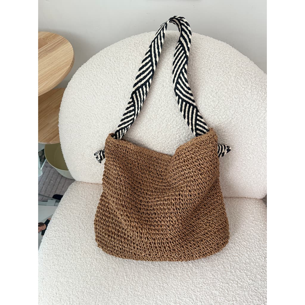 Bolsa de palha Diagonal viagem férias bolsa feminina listrado tecido bolsa de ombro verão All-Match Commuter axila saco