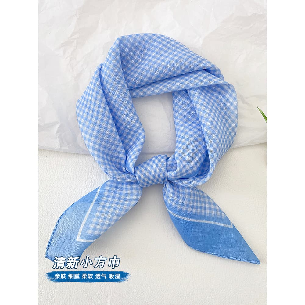 High-End literário cor sólida xadrez pescoço pequeno lenço quadrado feminino primavera verão novo estilo All-Match decor