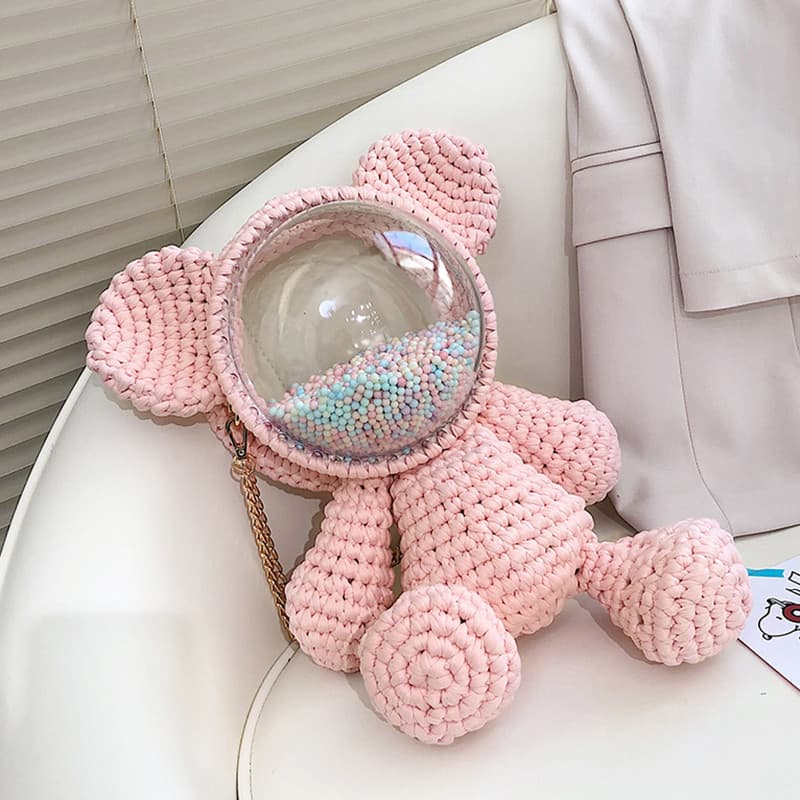Urso violento urso mão-malha saco de lã diy Material saco mochila caseira transparente espaço capa mochila produto acaba