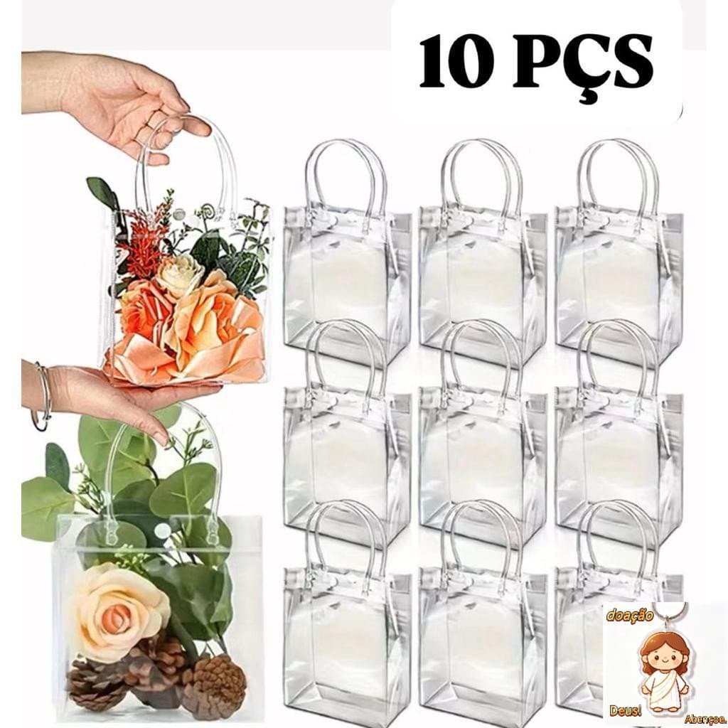 Bolsa Sacola PVC de presente dia Das Mães 10 Unidades- lembrancinha - transparente reutilizável festa