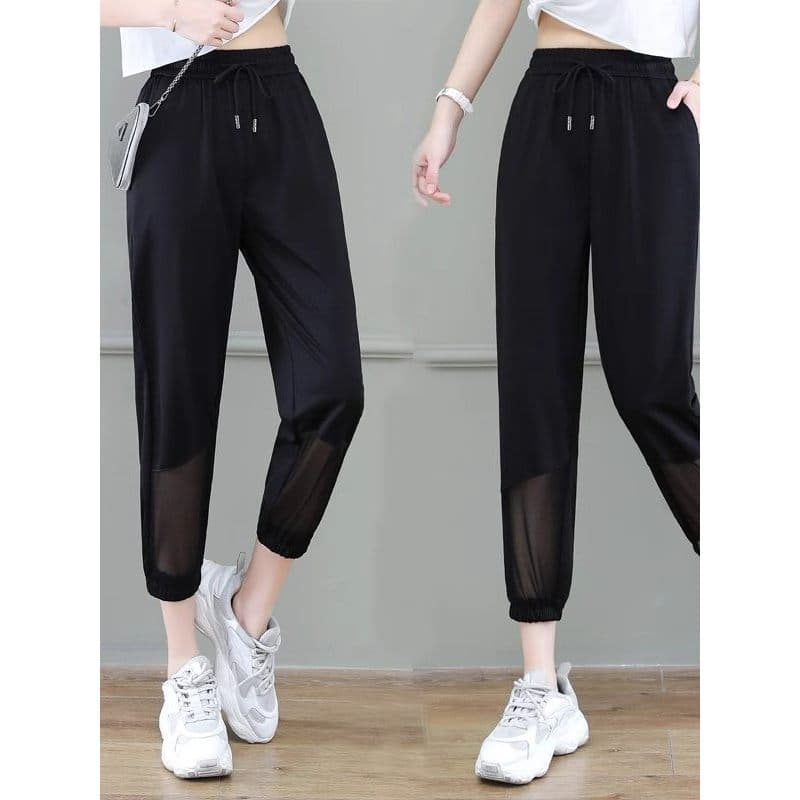 Perna Pick-up desconto Bloomers de seda gelo feminino pequeno Harem calças soltas cintura alta Drape pés pequenos calças