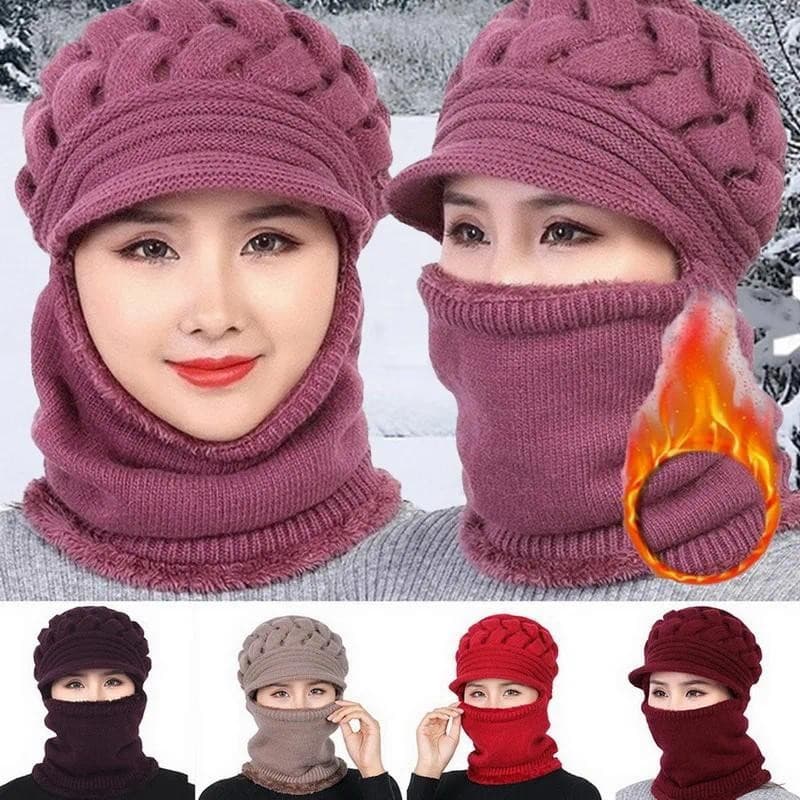 Chapéu De Inverno De Lã Coral Tricotado Feminino Boné De Proteção De Camada Dupla