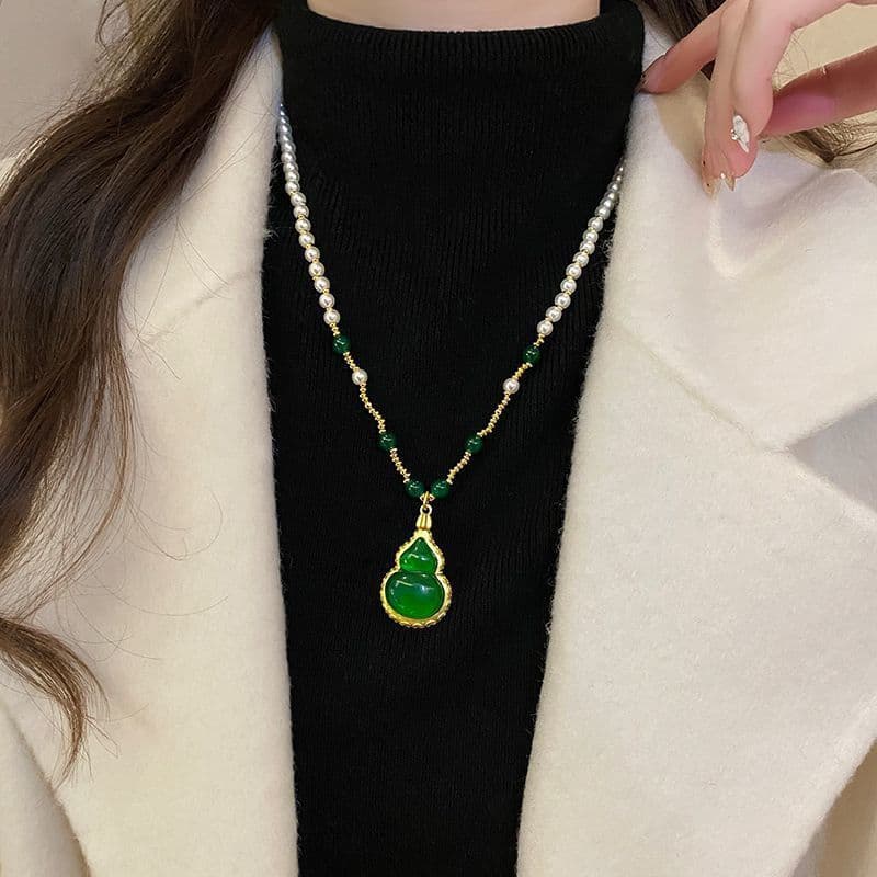 Novo estilo chinês verde cabaça pérola camisola corrente luz luxo High-End atmosfera estilo chinês Retro colar acessório