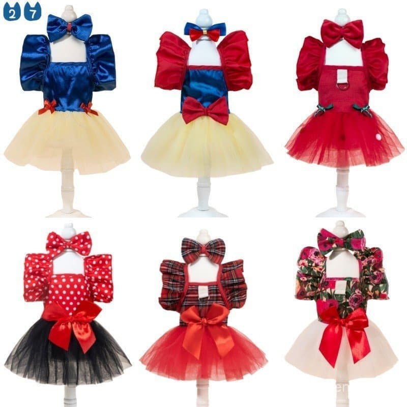 Filhote De Cachorro Arco Nó Vestido Conjunto Inverno Quente Roupas Para Cães Pet Natal De Princesa Teddy Cor Sólida Saia