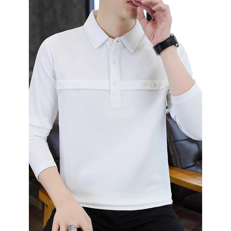 Design lapela moletom masculino primavera outono manga comprida camiseta Street Wear versão coreana Casual manga comprid
