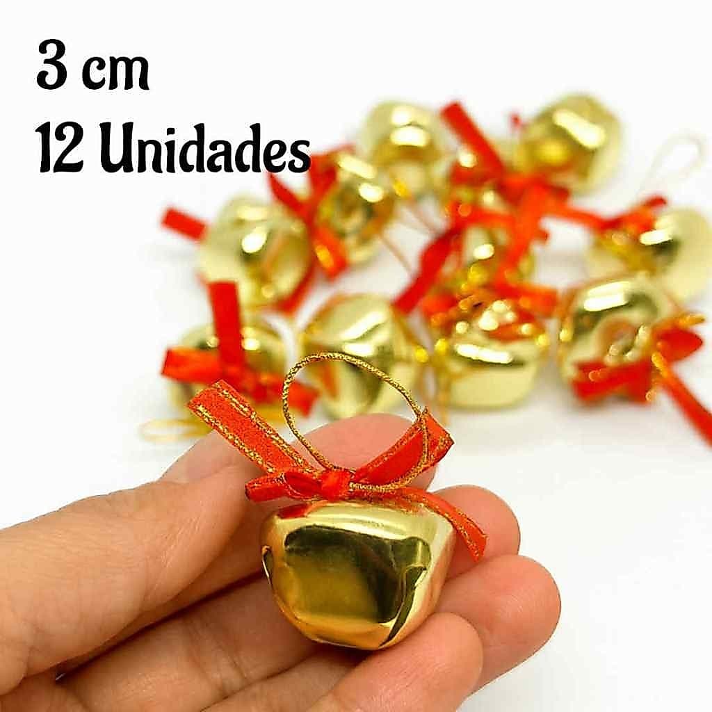 Sino Guizo Enfeite de Natal  Dourado 12 Unidades 3cm – Decoração Natalina N69809