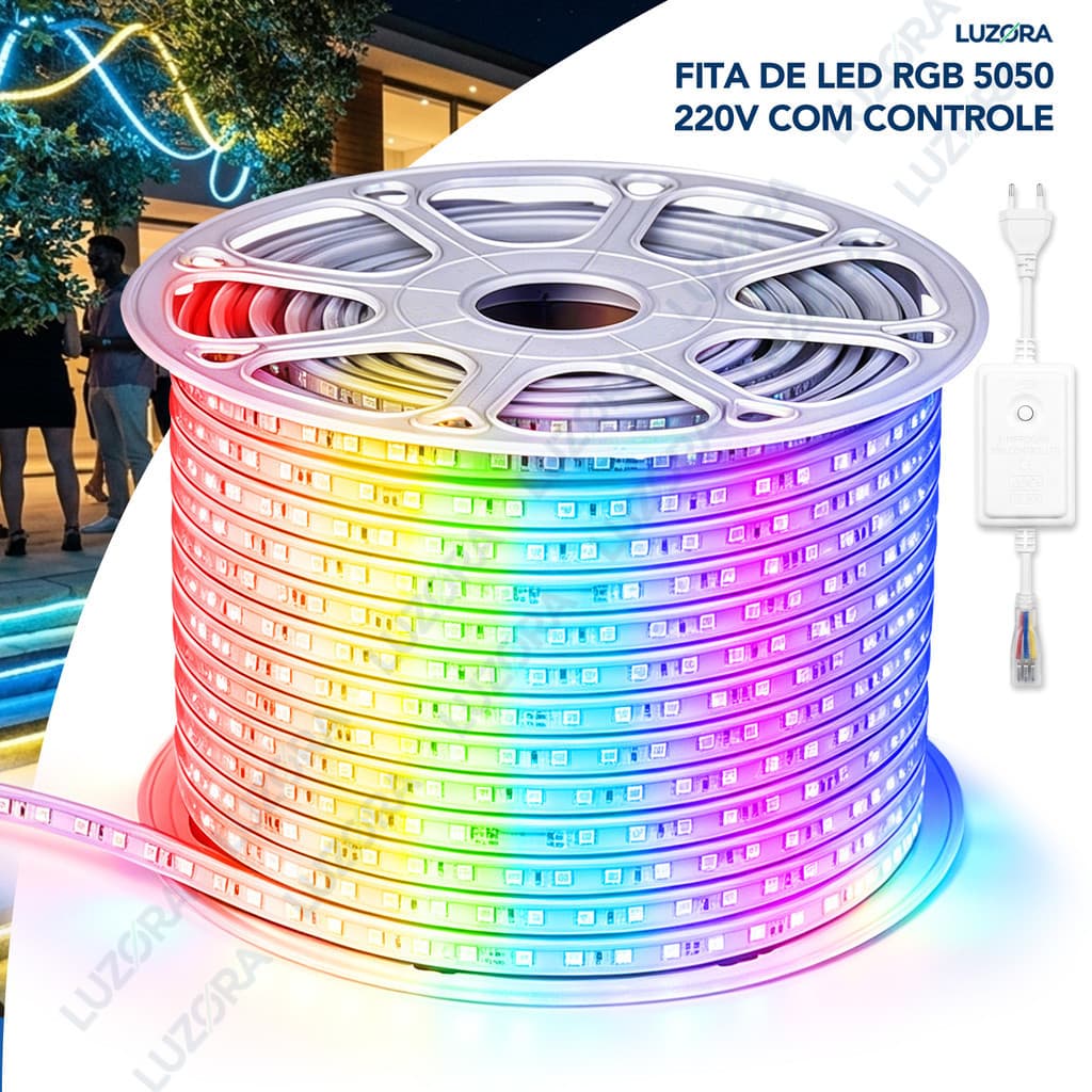 Fita LED Mangueira RGB 5050 Impermeável IP65 110V 220V Com Controle Luz Colorida Externa 1-8 Metros