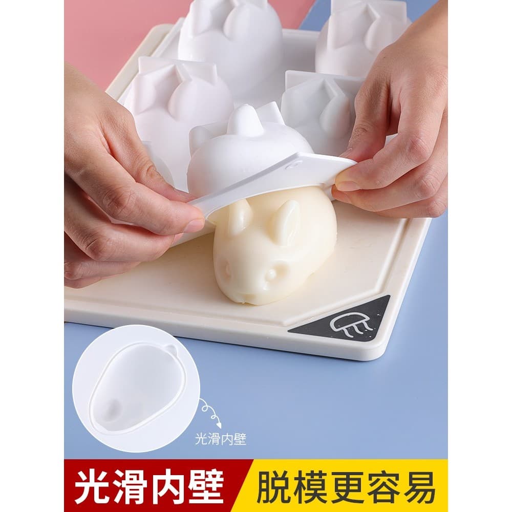 Influenciador 6-Link Tik Tok tridimensional coelho pudim molde 3D Mousse Silicone dos desenhos animados pequeno coelho b