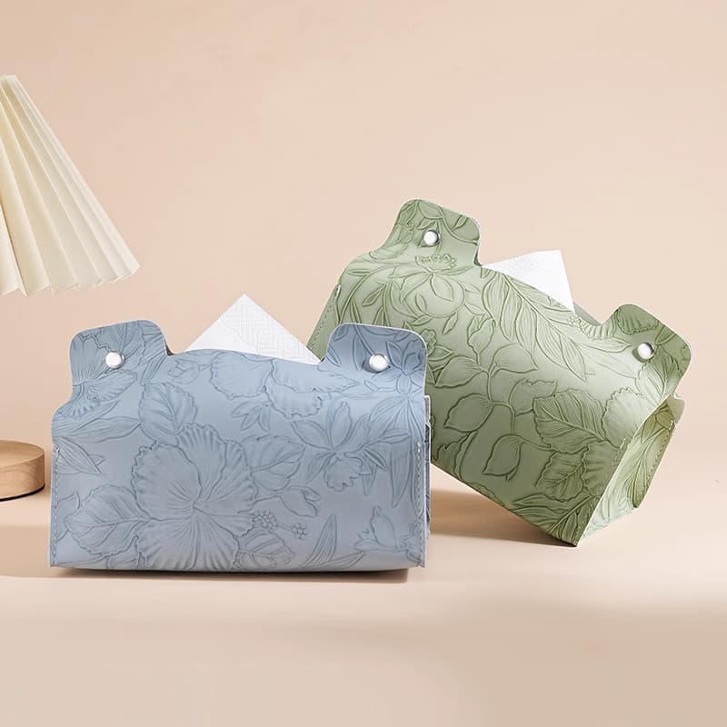 [Responsível para aparência] High-End flor luz luxo Retro textura de couro genuíno caixa de tecido caixa de papel do car