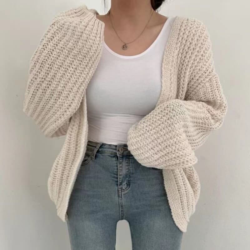 Grosso grosso grosso agulha camisola feminina outono inverno jaqueta feminina manga lanterna Cardigan de malha co