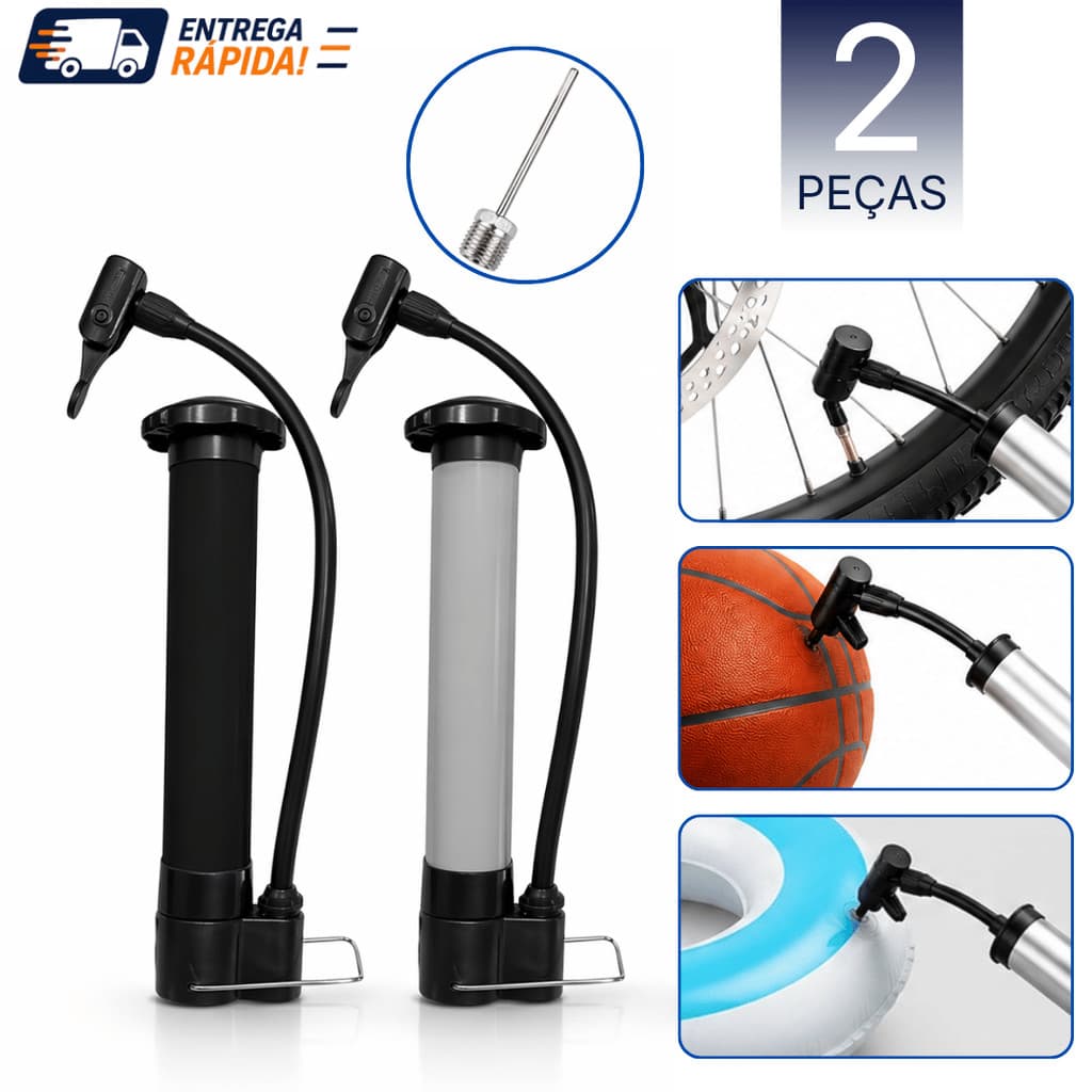 KIT Bomba de Ar Manual Bicicleta Bola Infláveis Mini Bomba Portátil Bike Boia Colchão Agulha Compacta Pequena BomBinha