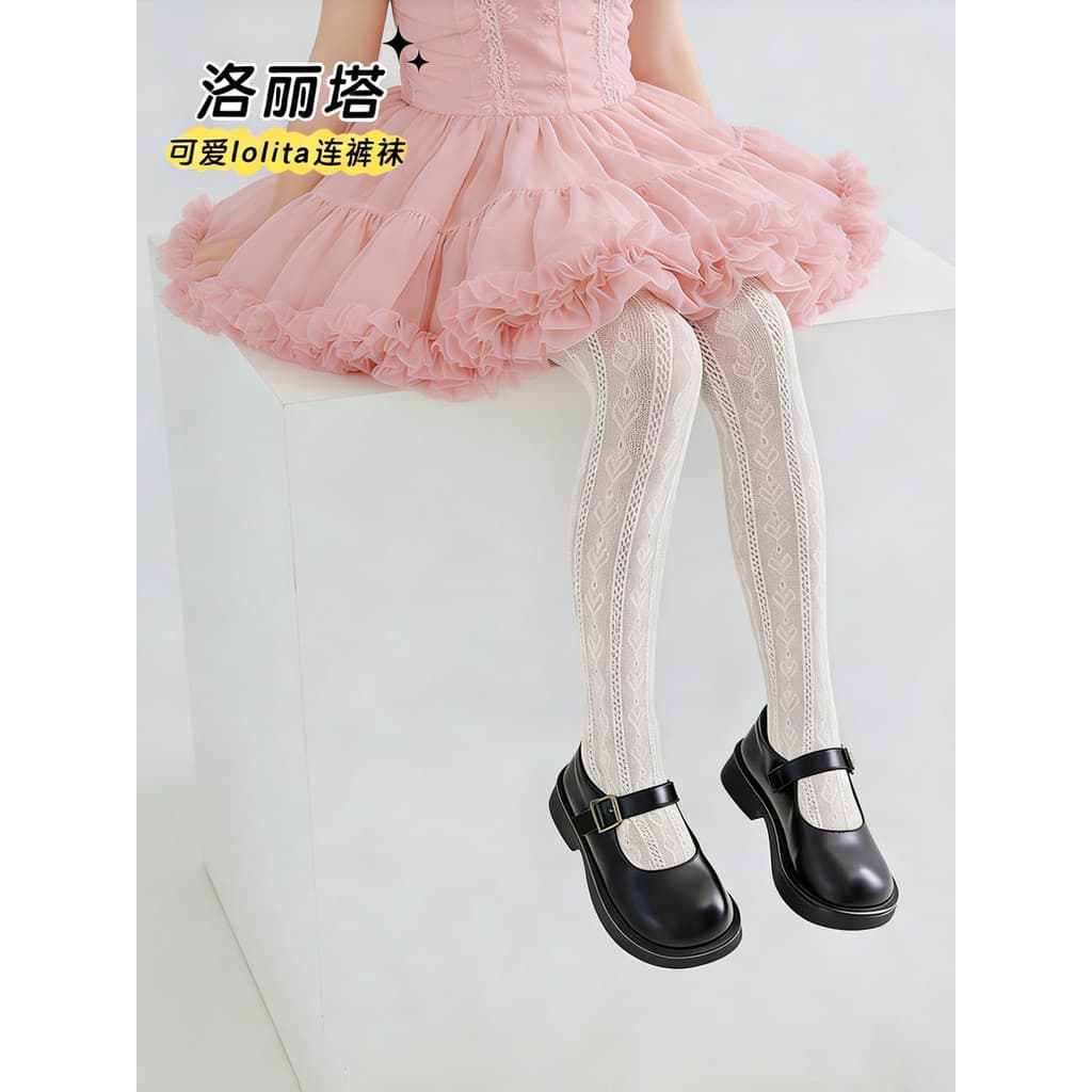 Crianças meia-calça meninas primavera verão renda fina Lolita com saia estilo princesa bebê malha Leggings