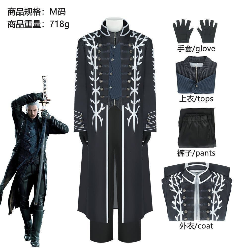 Fantasia de Cosplay do Vergil de Devil May Cry 5 para Halloween, Conjunto de Jaqueta Corta-Vento para Apresentações de P