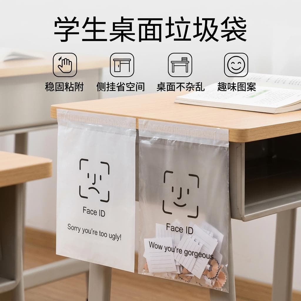 Saco de lixo de mesa dedicado não-marcação pegajoso Emoticon Facial volta adesivo saco de armazenamento estudante Deskto