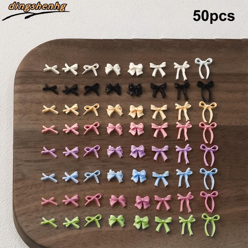 50 Pçs Fita Gravata Borboleta Encantos De Unhas Luz Luxo Ins-Estilo Arte Do Prego Com Decoração De Resina 3D Para Um Vis
